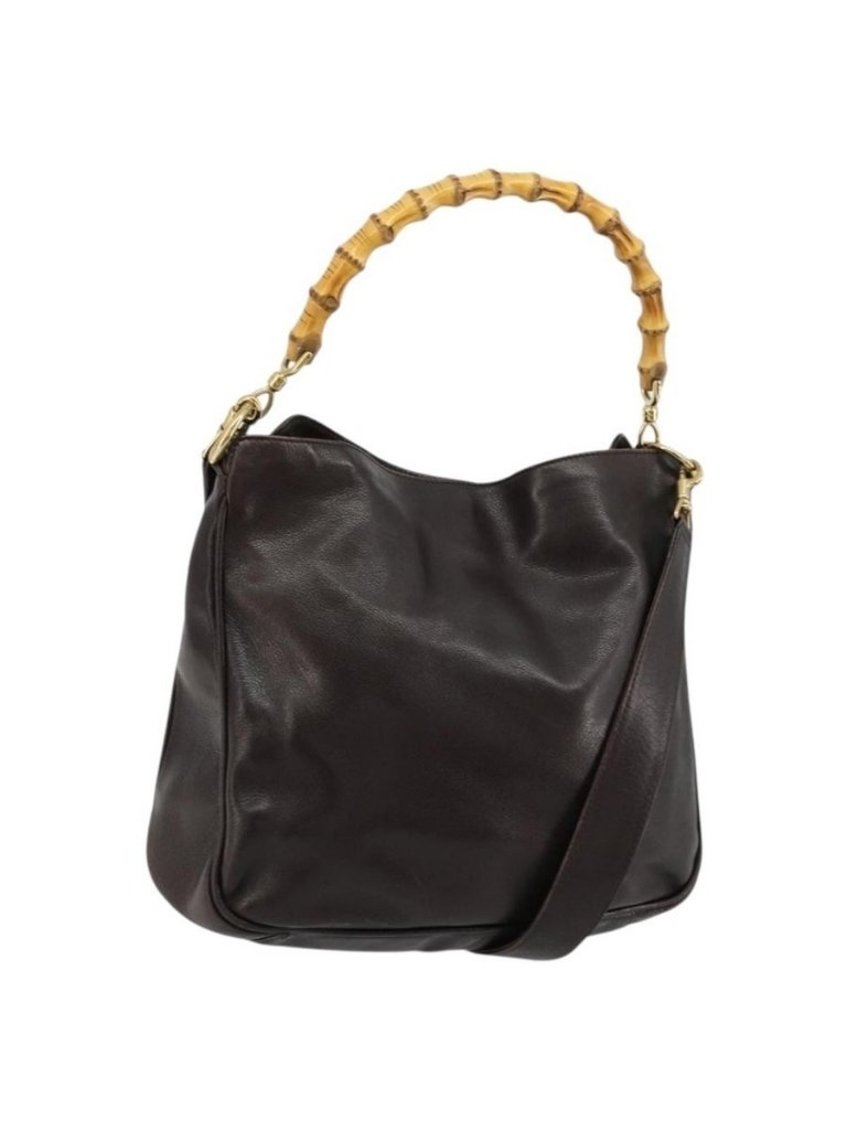Authentic Gucci Bamboo Shoulder Bag Leather 2way Brown Gold 001 1638